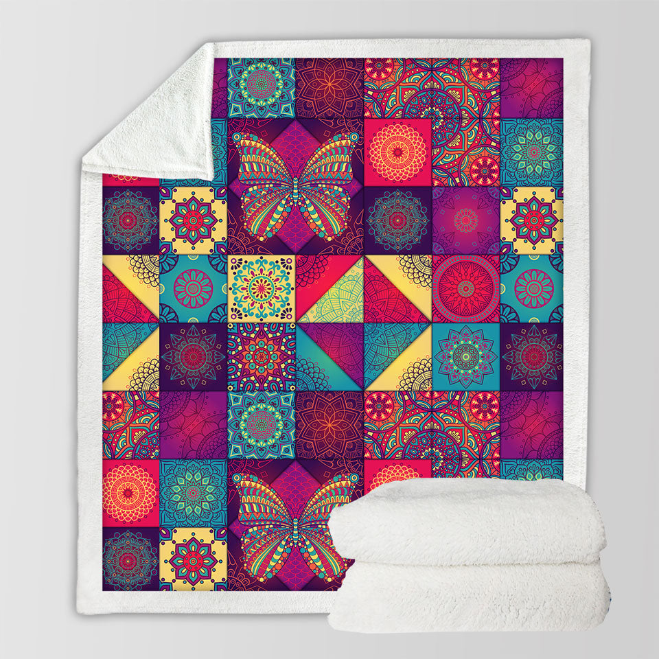 Unique Throws with Colorful Oriental Moroccan Mandala Tiles