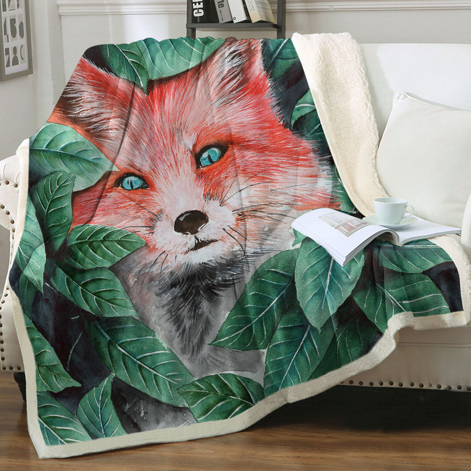 Unique Throws with Green Leaves and Cute Hidden Fox