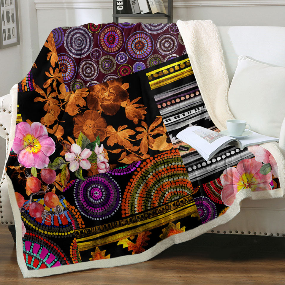 Unique Throws with Mandalas and Flowers Dark Messy Design