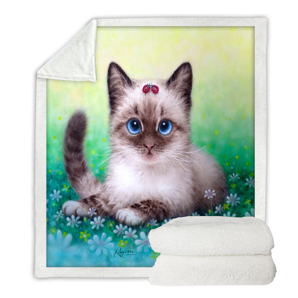 Unique Throws with Stunning Cat Painting Ladybugs and Kitten