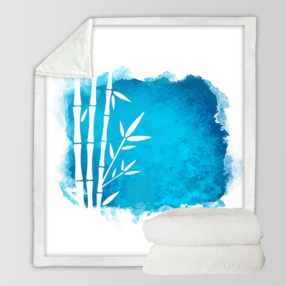 Unique Throws with White Bamboo Silhouette over Ocean Blue Paint