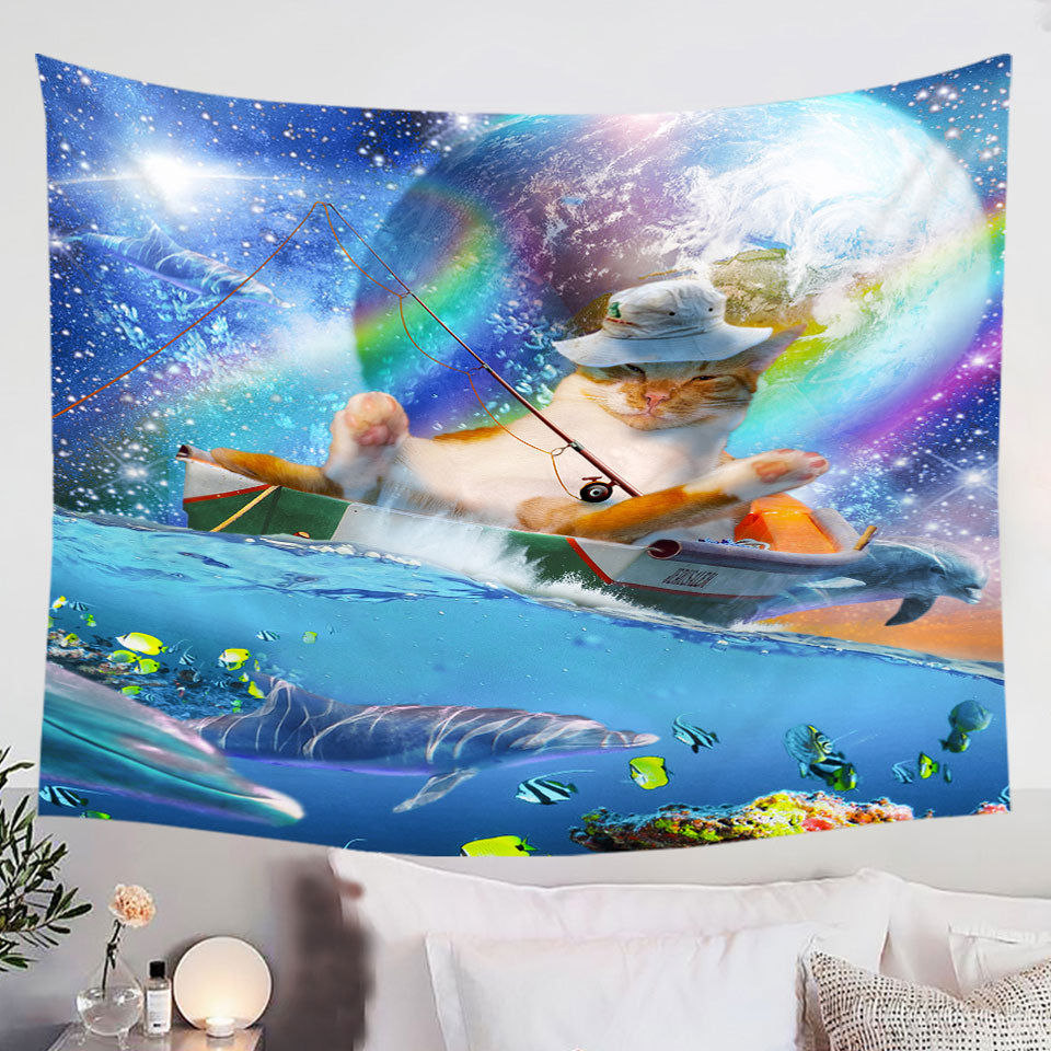 Unique-Wall-Decor-Cool-Cute-and-Funny-Space-Cat-Ocean-Fishing