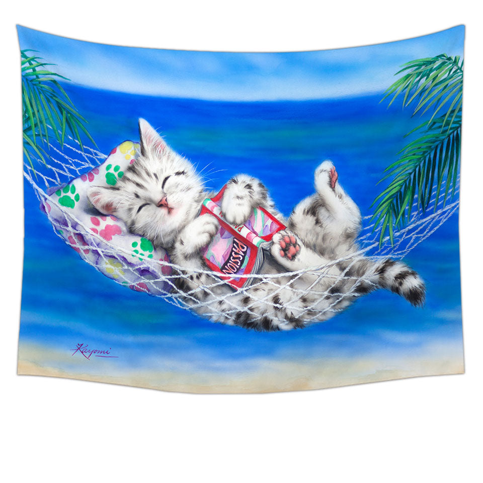 Unique Wall Decor Funny Cats Designs Beach Hammock Grey Kitten Tapestry