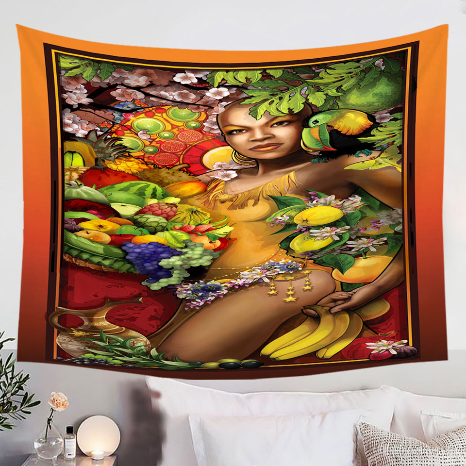 Unique-Wall-Decor-Tapestry-Stunning-Black-Woman-Goddess-of-Fruit