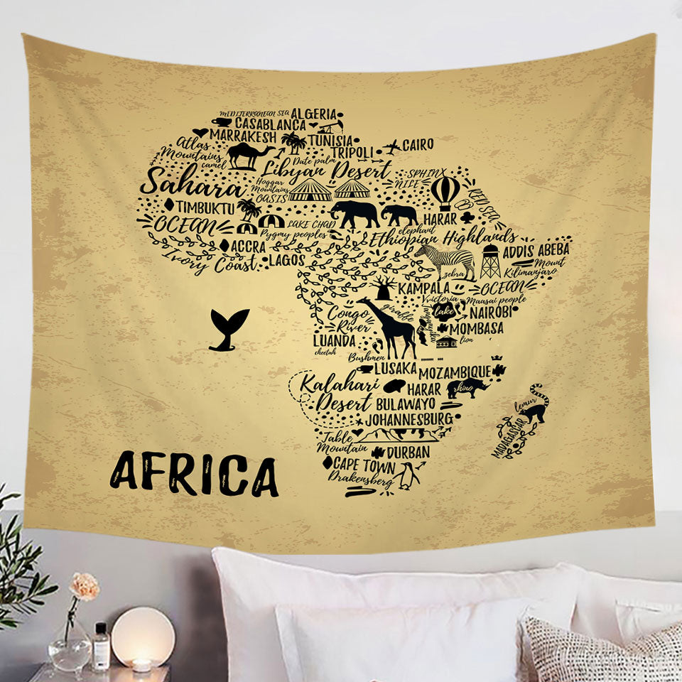 Unique Wall Decor Tapestry of Africa Features The African Continent