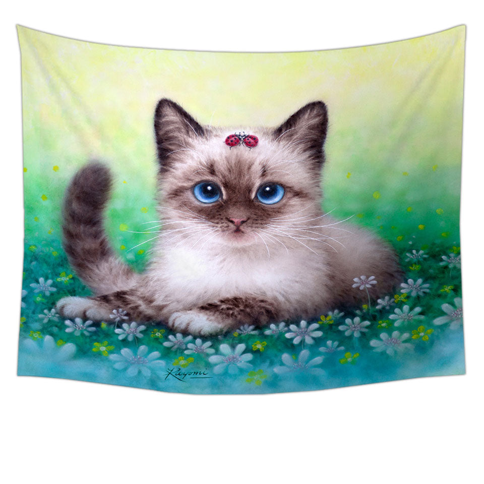 Unique Wall Decor with Stunning Cat Painting Ladybugs and Kitten