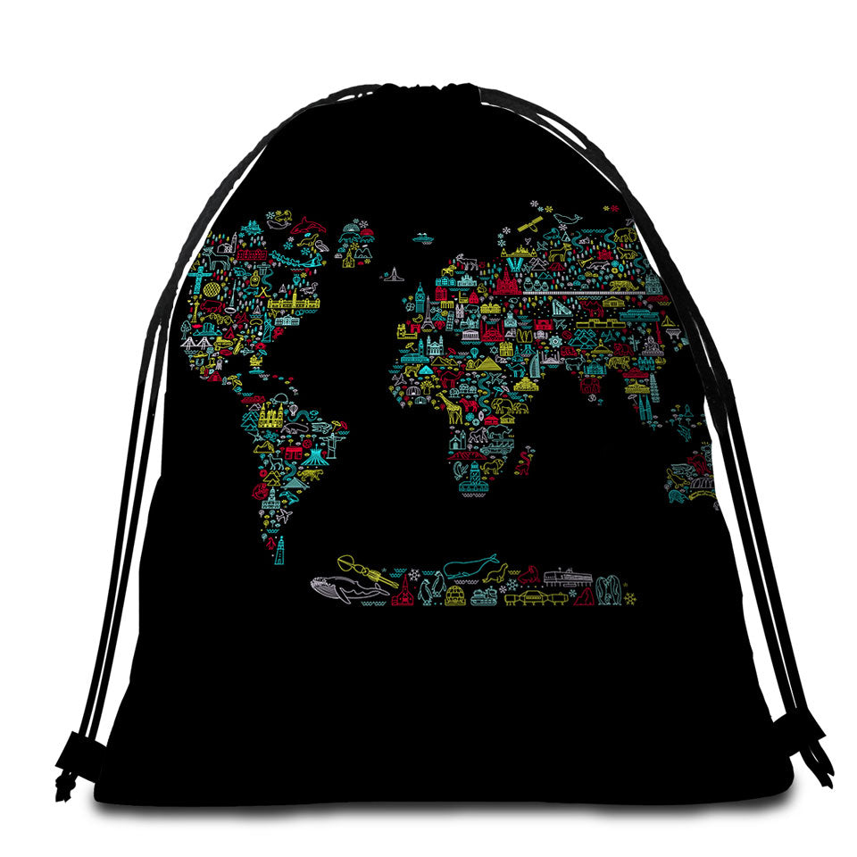 Unique World Map Beach Towel Bags
