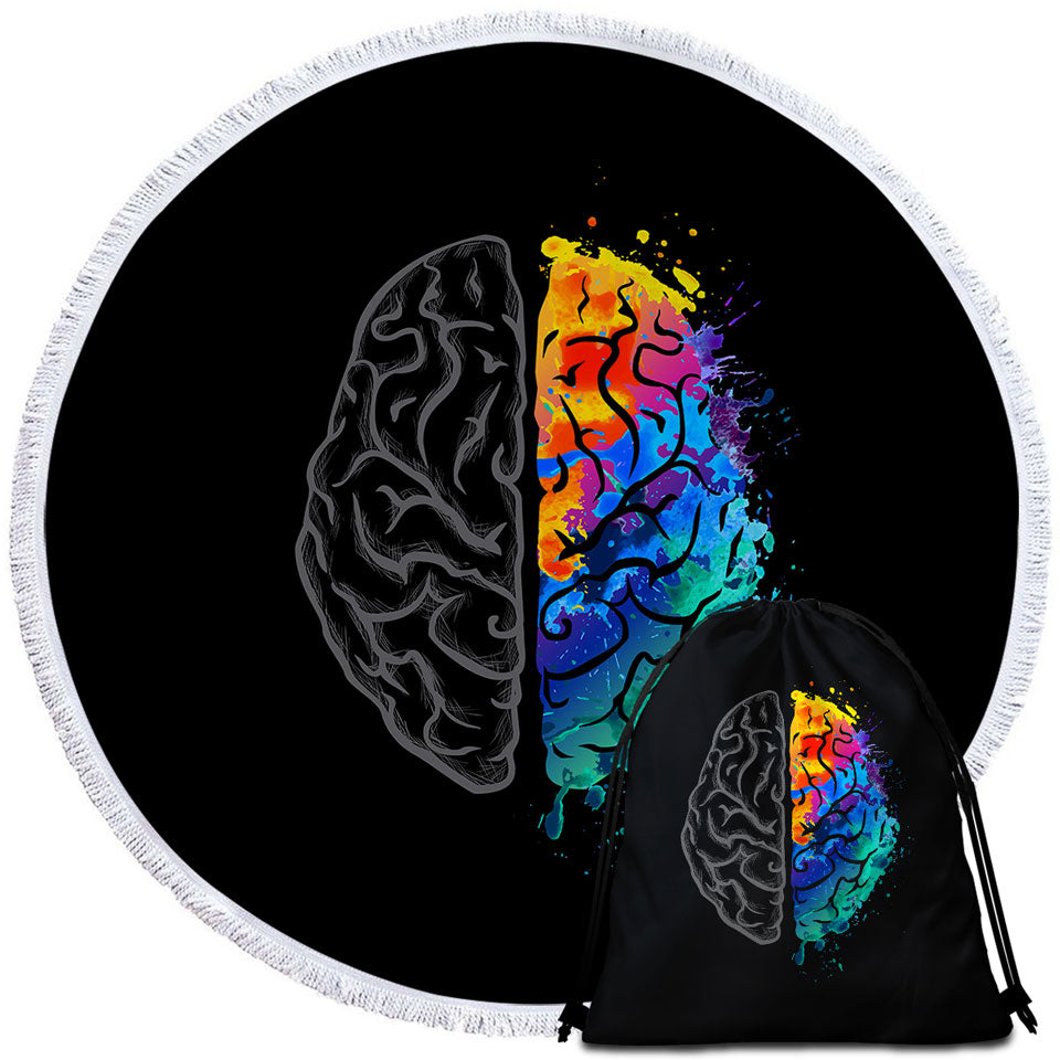 Unusual Beach Towels Artistic Colorful and Grey Human Brain
