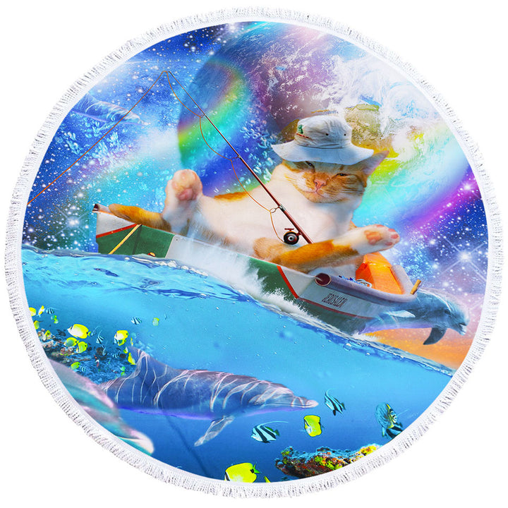 Unusual Beach Towels Cool Cute and Funny Space Cat Ocean Fishing