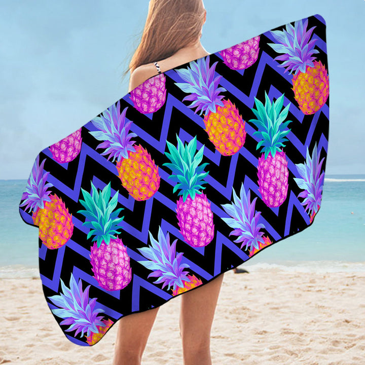 Unusual Beach Towels Dark Pineapple over Chevron