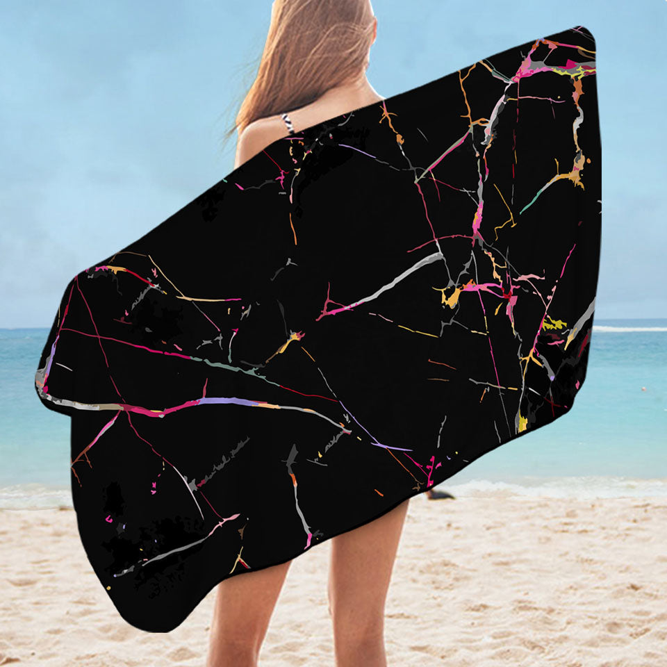 Unusual Beach Towels Multi Colored Cracks over Black