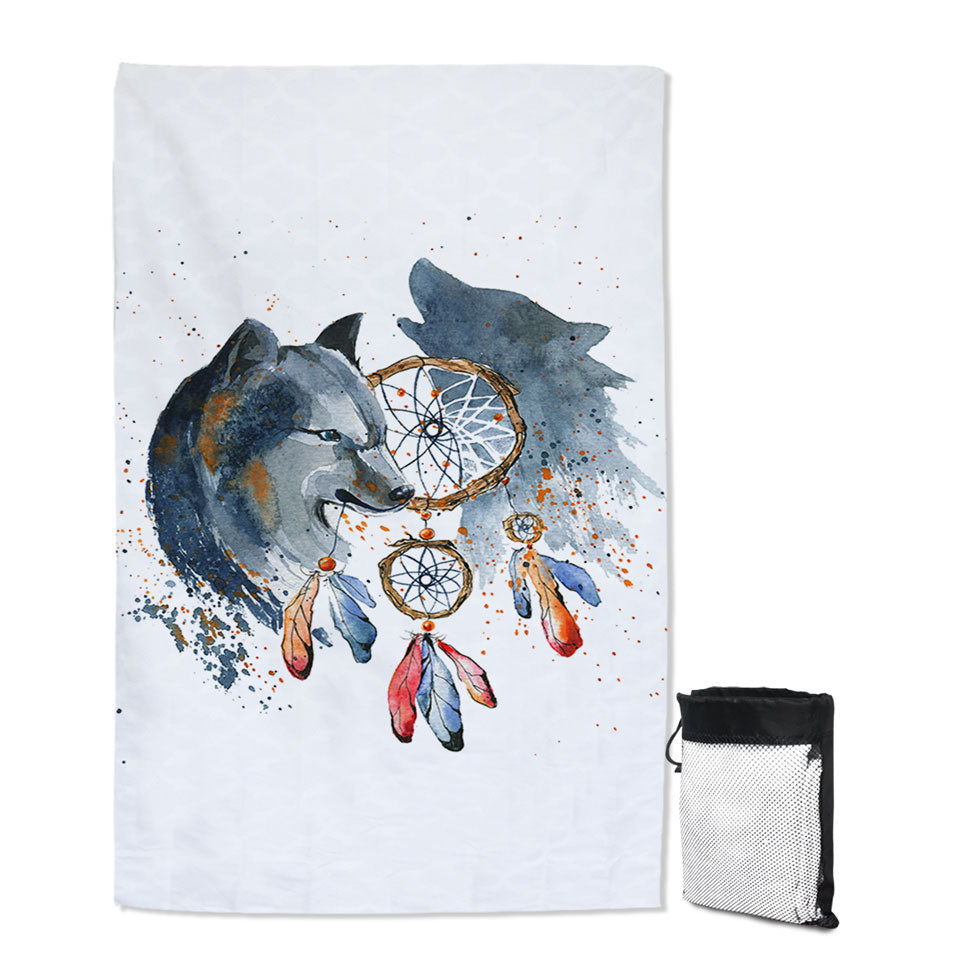 Unusual Beach Towels Native American Wolf Painting