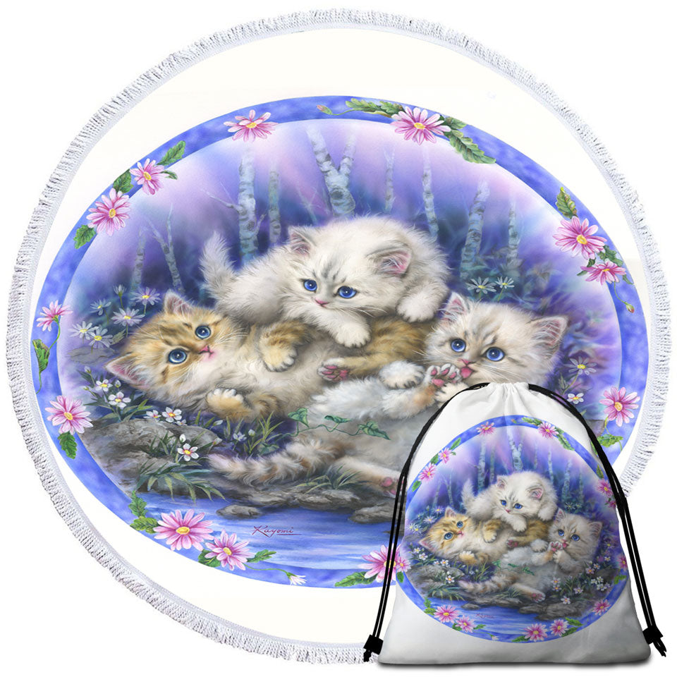 Unusual Beach Towels for Kids Design Cute Three Kittens Outdoor Adventure
