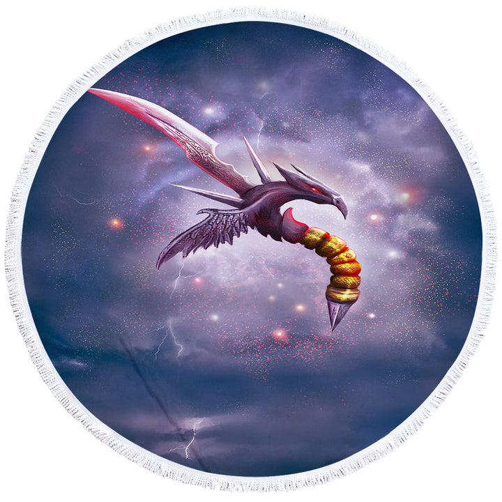 Unusual Beach Towels of Cool Dark Dragon Blade Fiction Art