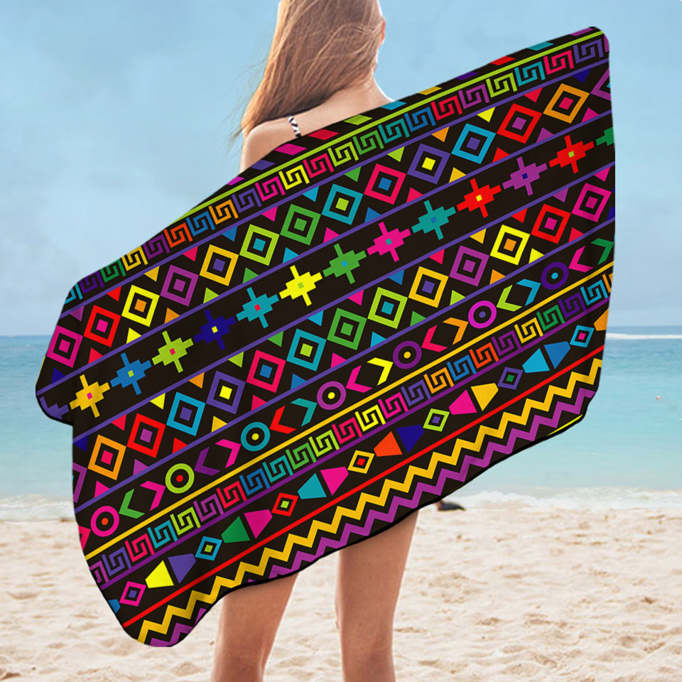 Unusual Beach Towels with Multi Colored Geometric Pattern
