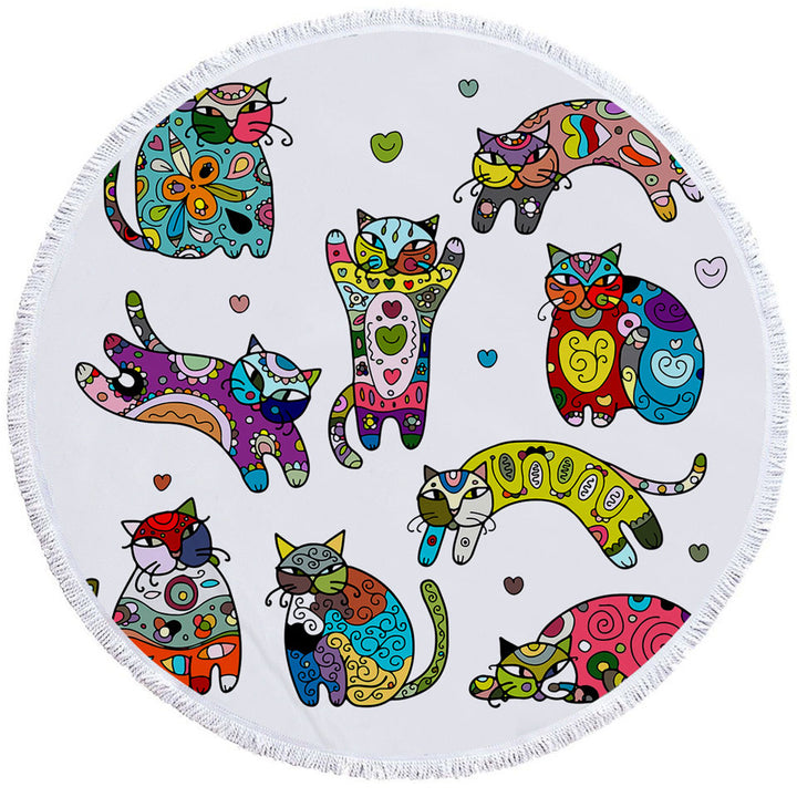 Unusual Beach Towels with Multi Colored Oriental Patterns Cats