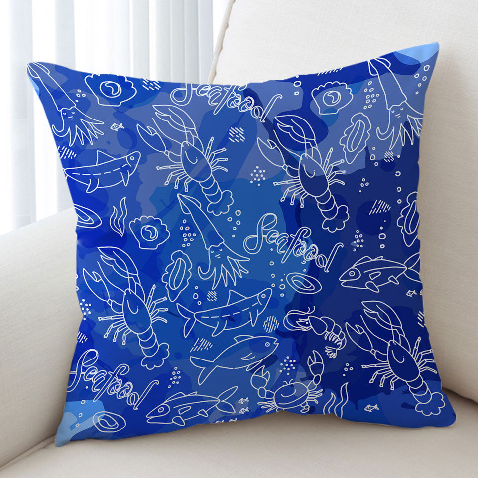 Unusual Cushion Covers Seafood Pattern over Blue