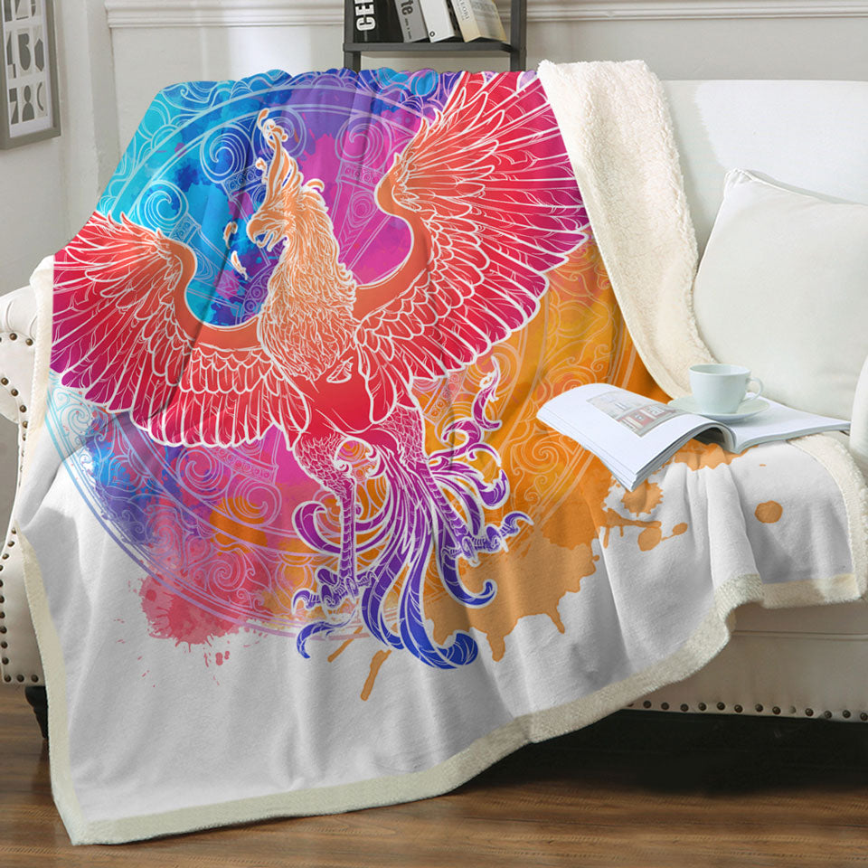 Unusual Throw Blanket Fire Colors Eagle