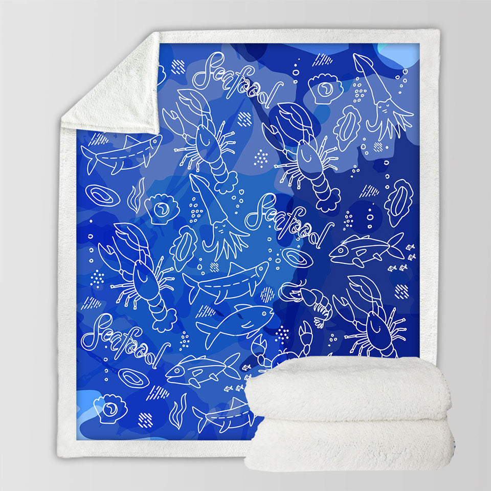 Unusual Travel Beach Towels Seafood Pattern over Blue