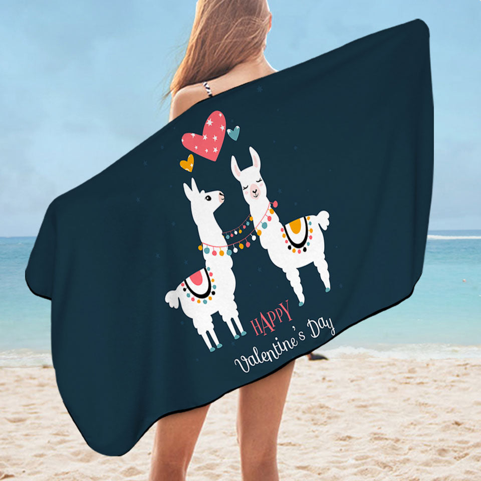 Valentines Beach Towel Loving Llamas