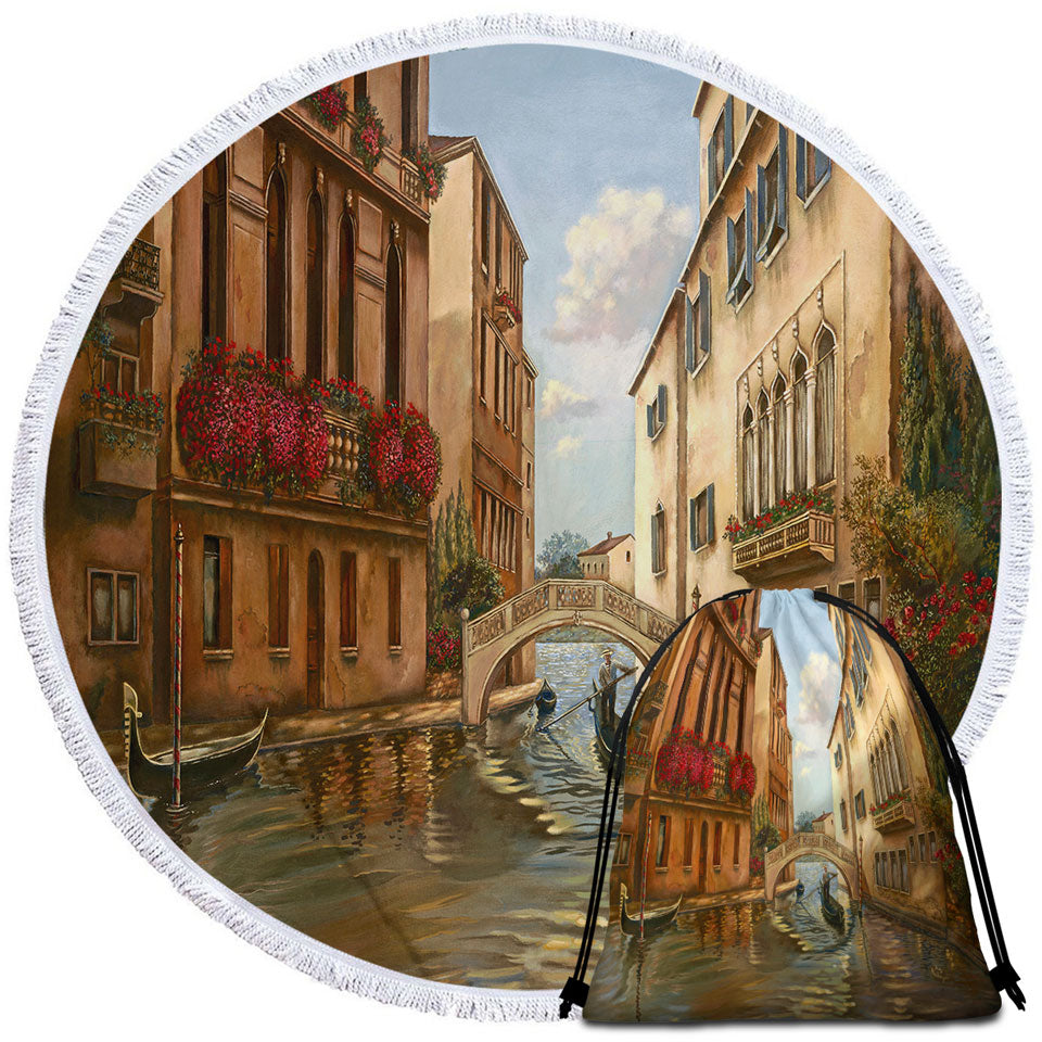 Venetian City Canal and Gondola Beach Towels and Bags Set