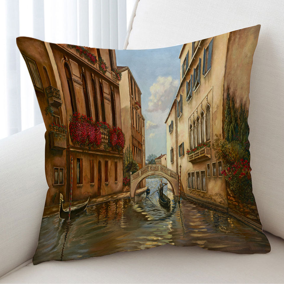 Venetian City Canal and Gondola Cushion
