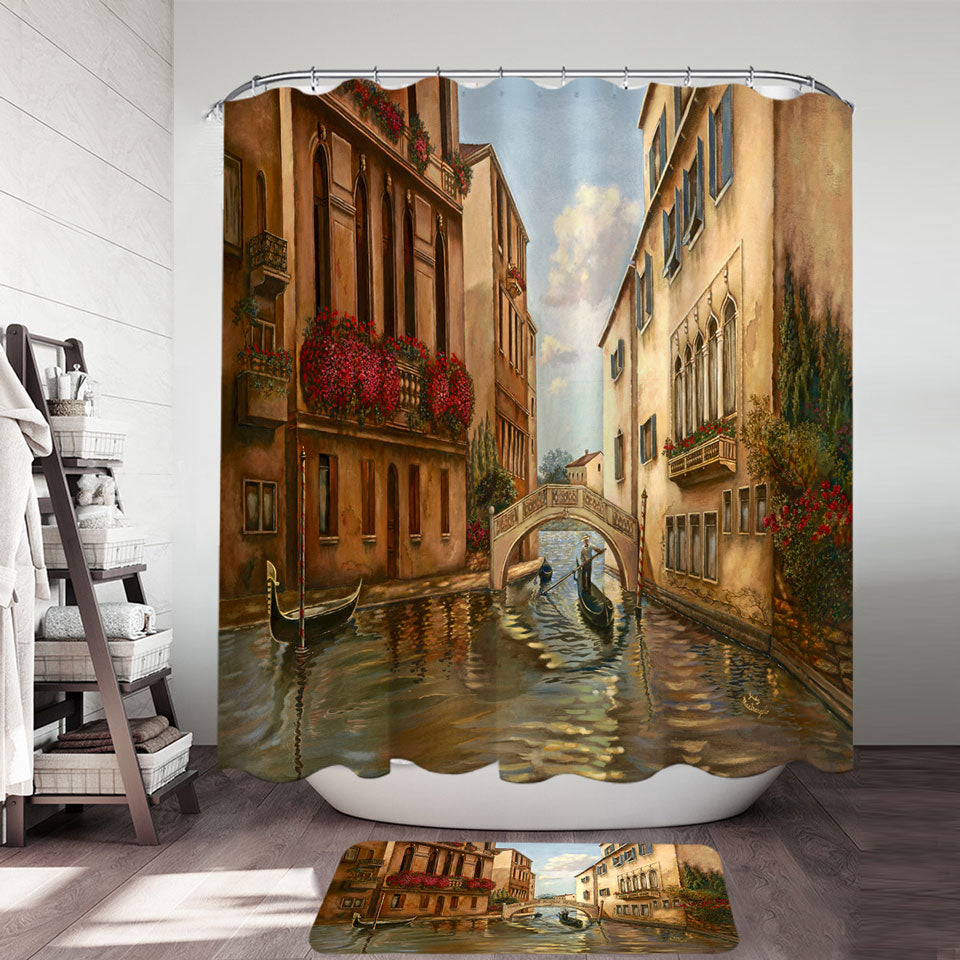 Venetian City Canal and Gondola Shower Curtain