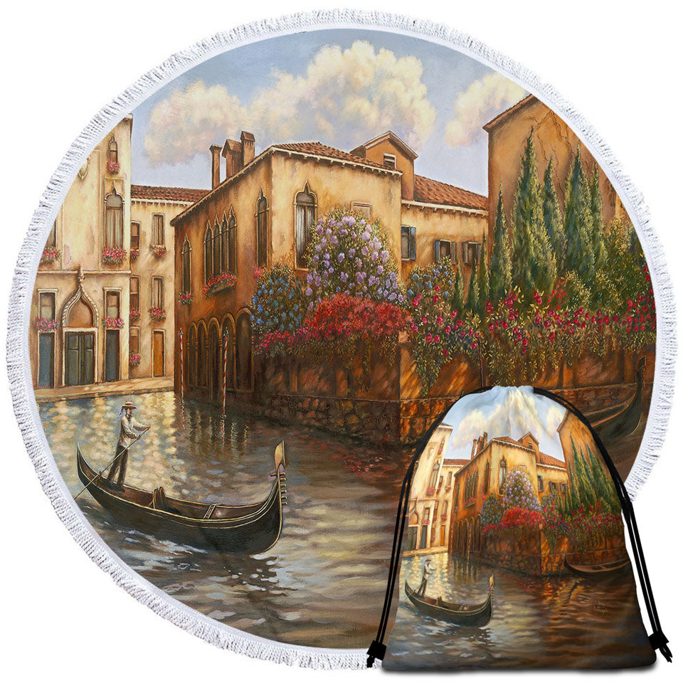 Venice City Art Painting the Gondola Round Beach Towel