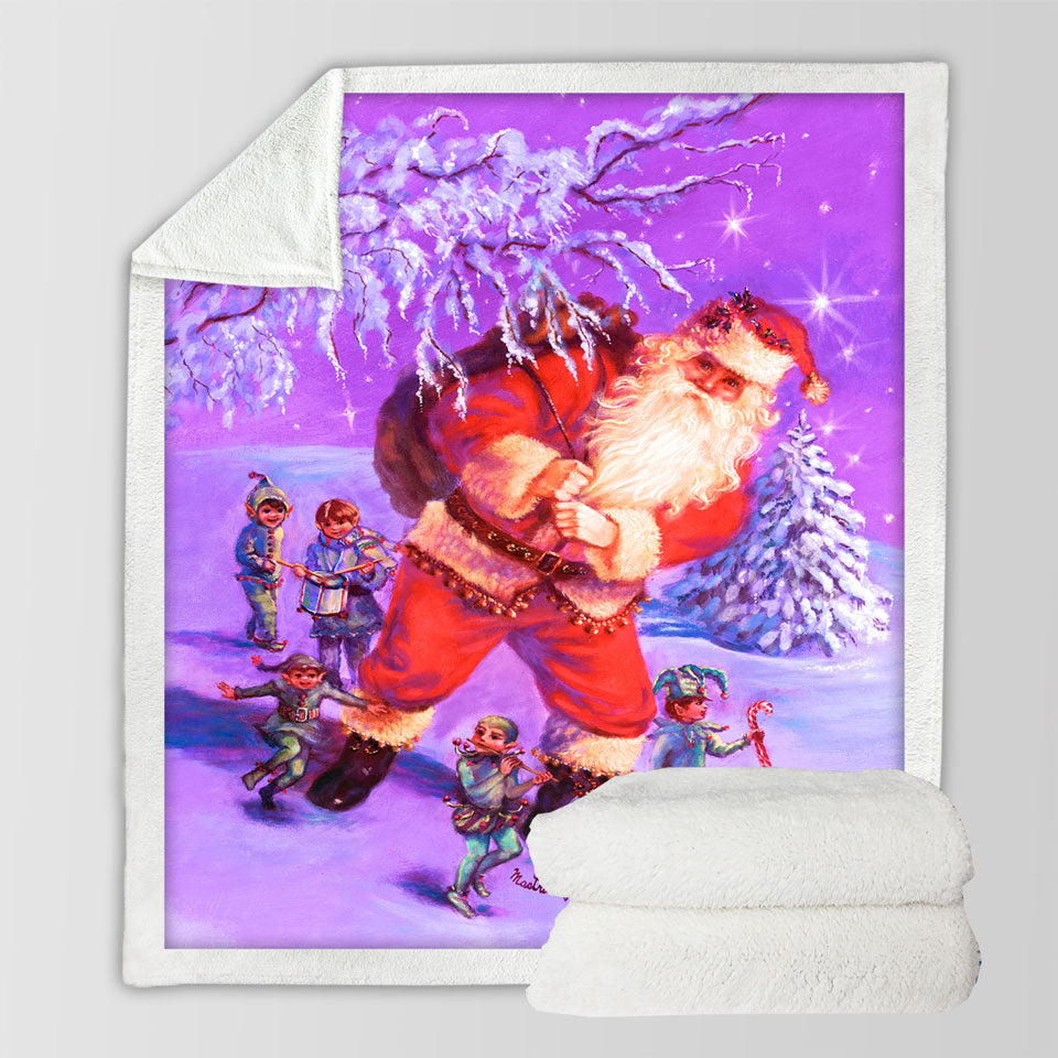 products/Vintage-Christmas-Blankets-Painting-Santa-and-Elves