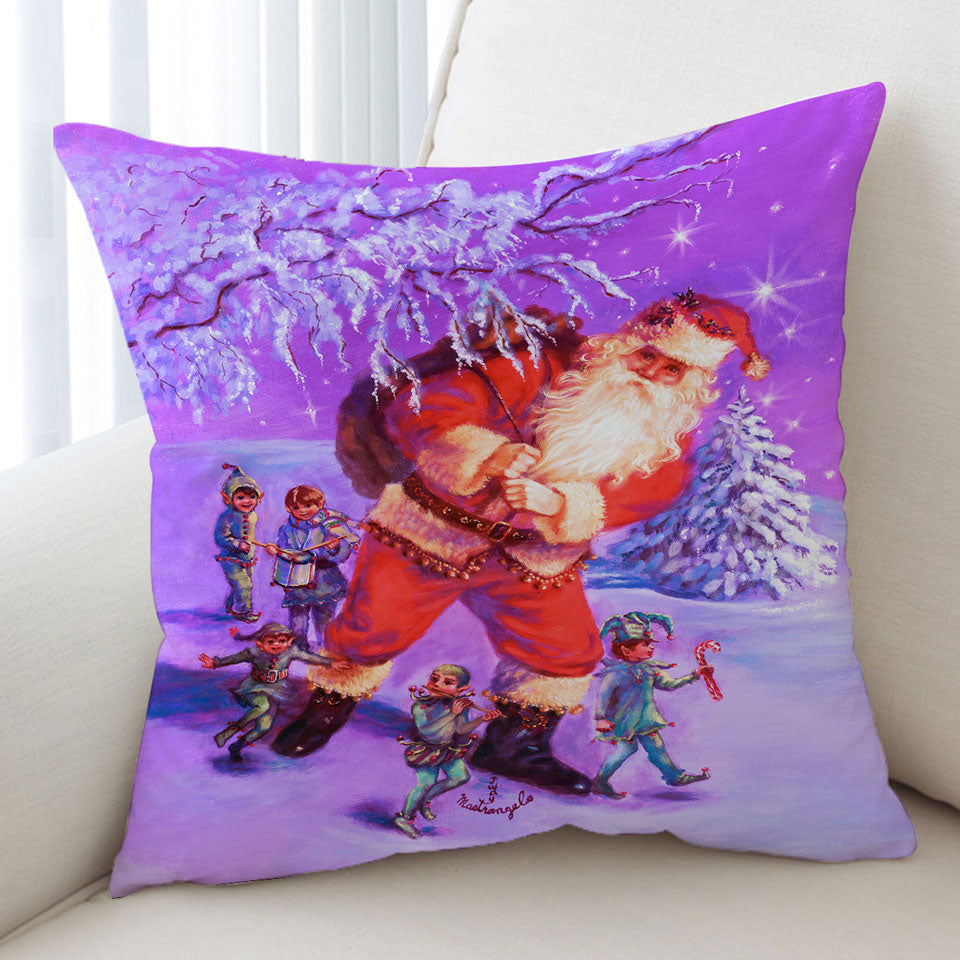 Vintage Christmas Cushion Covers Painting Santa and Elves