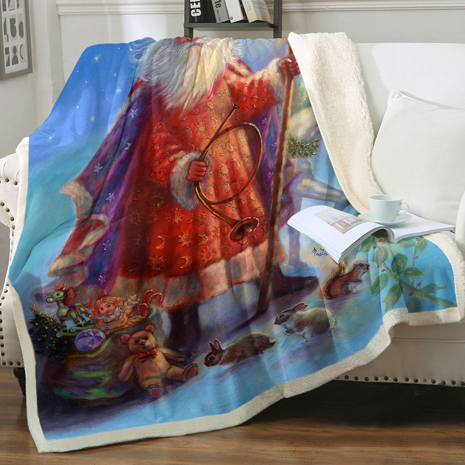 products/Vintage-Christmas-Throw-Blanket-Painting-Santa-and-Unicorn