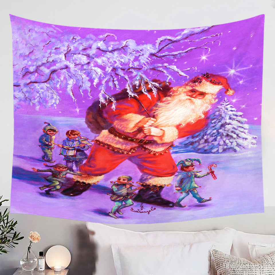 Vintage-Christmas-Wall-Decor-Tapestry-Painting-Santa-and-Elves