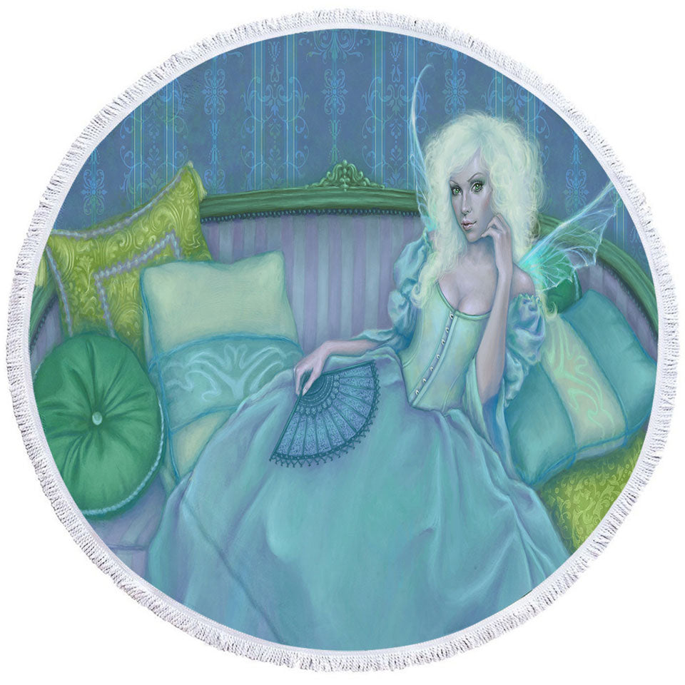 Vintage Fantasy Art Painting the Green Fairy Circle Beach Towel