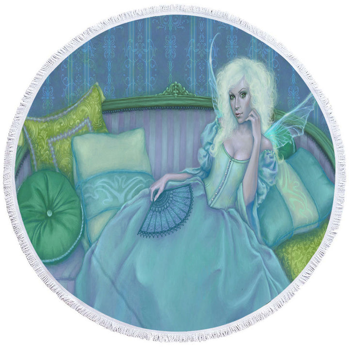 Vintage Fantasy Art Painting the Green Fairy Circle Beach Towel