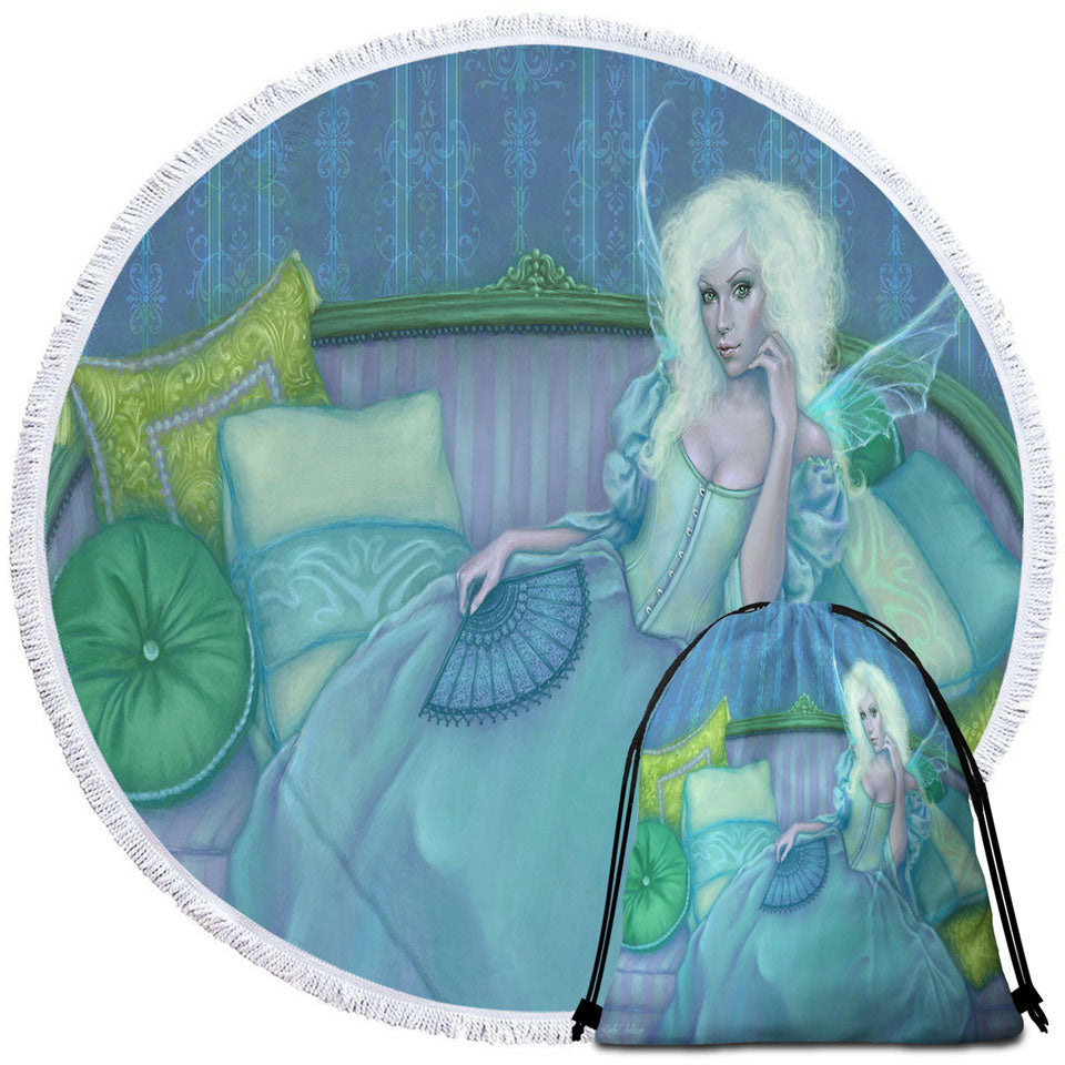 Vintage Fantasy Art Painting the Green Fairy Round Towel