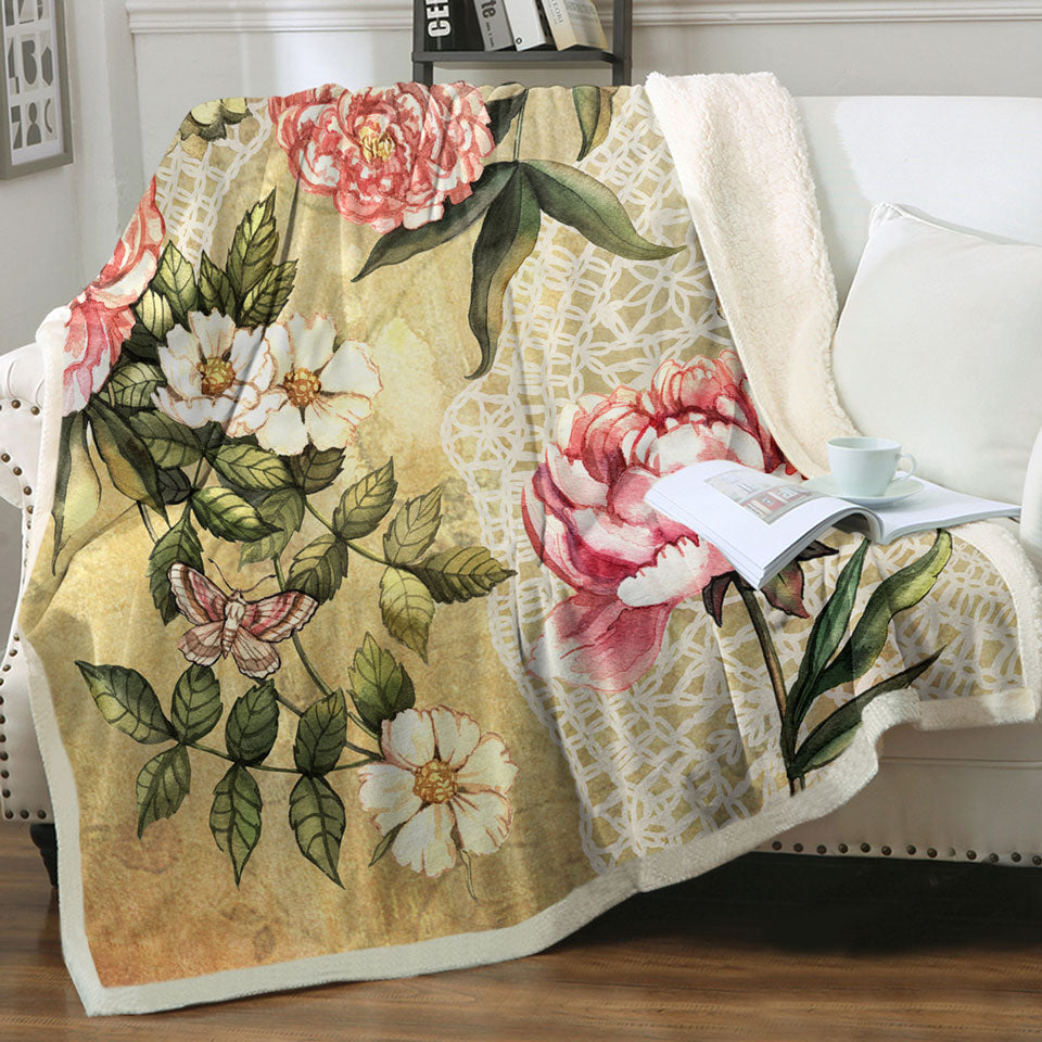 Vintage Unique Throws Flowers Bird and Butterflies