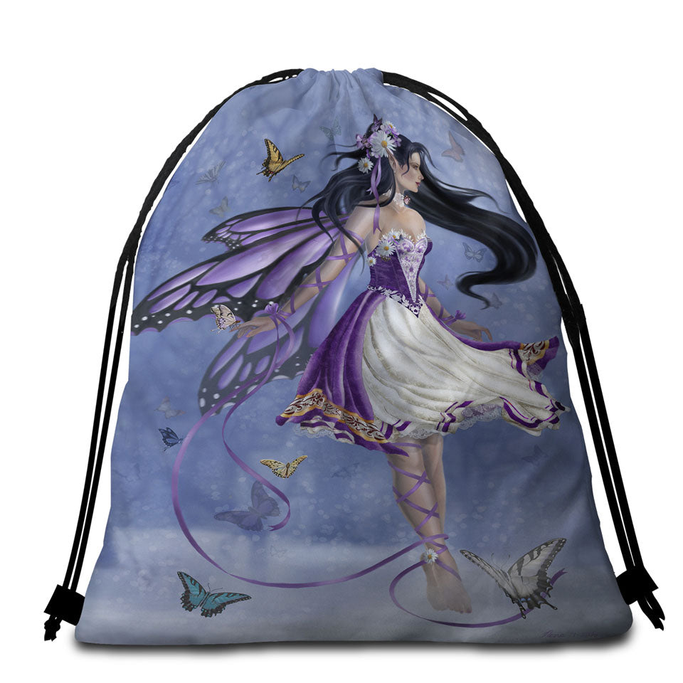 Violet Beach Bags and Towels Melody Purple Butterfly Fairy Girl