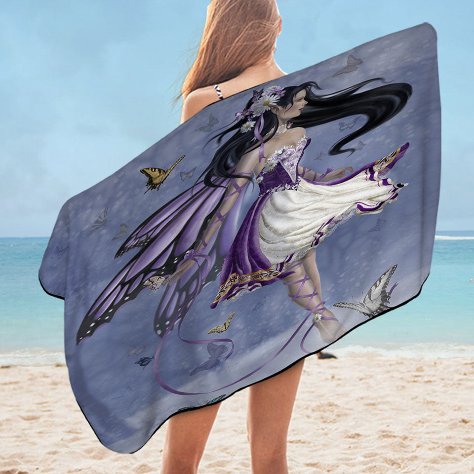 Violet Beach Towel Melody Purple Butterfly Fairy Girl