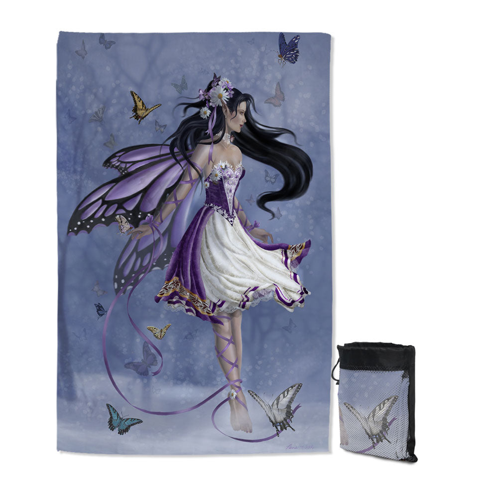 Violet Quick Dry Beach Towel Melody Purple Butterfly Fairy Girl