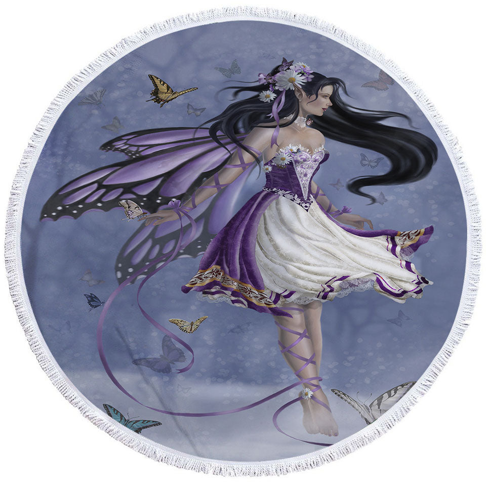 Violet Round Towel Melody Purple Butterfly Fairy Girl