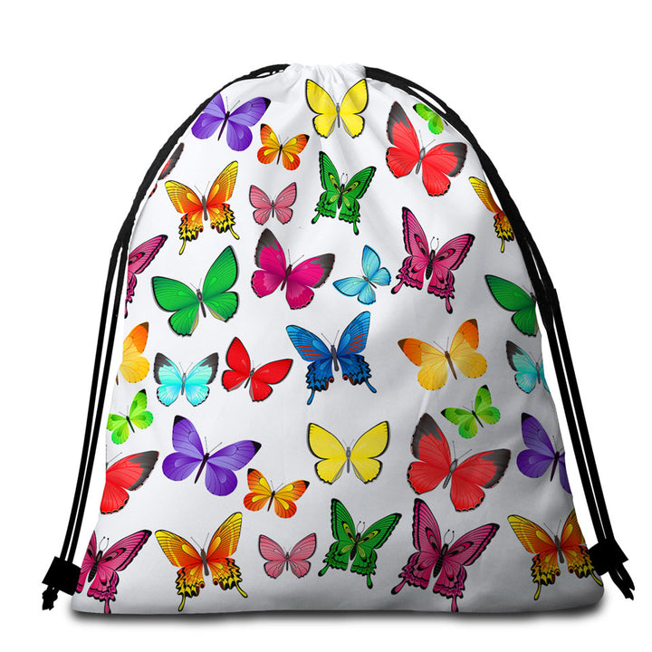 Vivid Colored Butterflies Beach Towel Bags