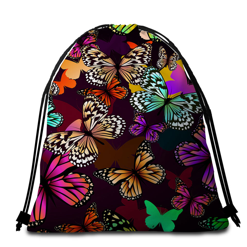 Vivid Colored Butterflies Beach Towels and Bags Set