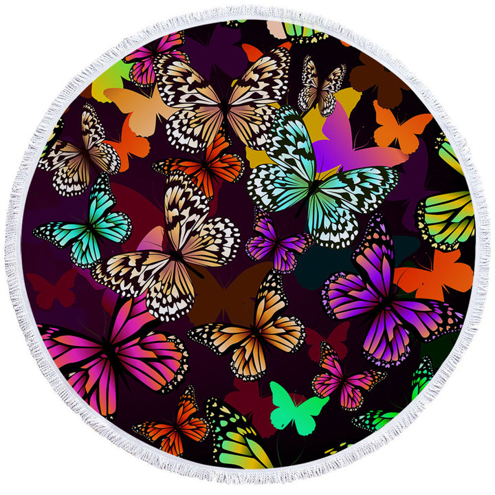 Vivid Colored Butterflies Circle Towel