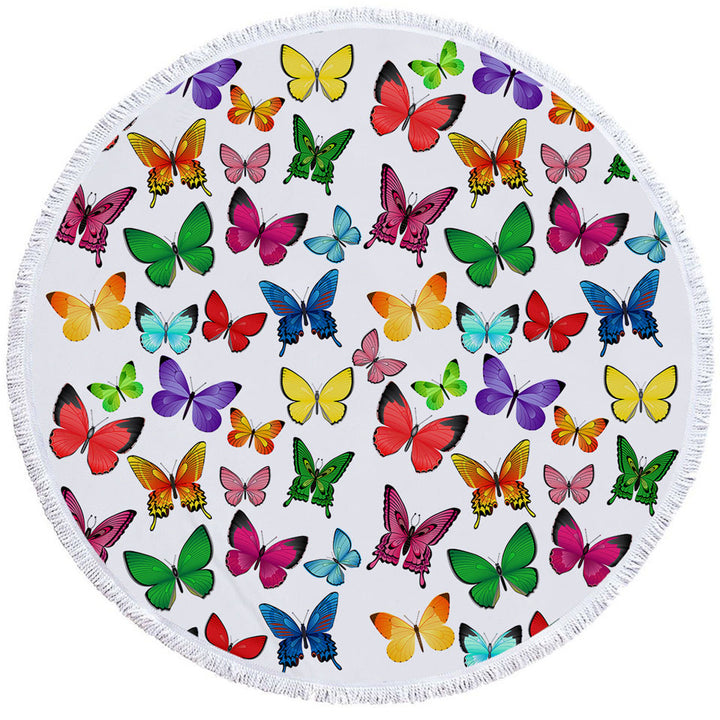 Vivid Colored Butterflies Round Beach Towel