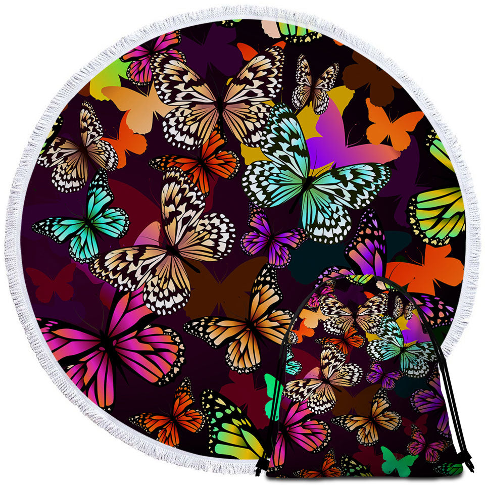 Vivid Colored Butterflies Round Towel