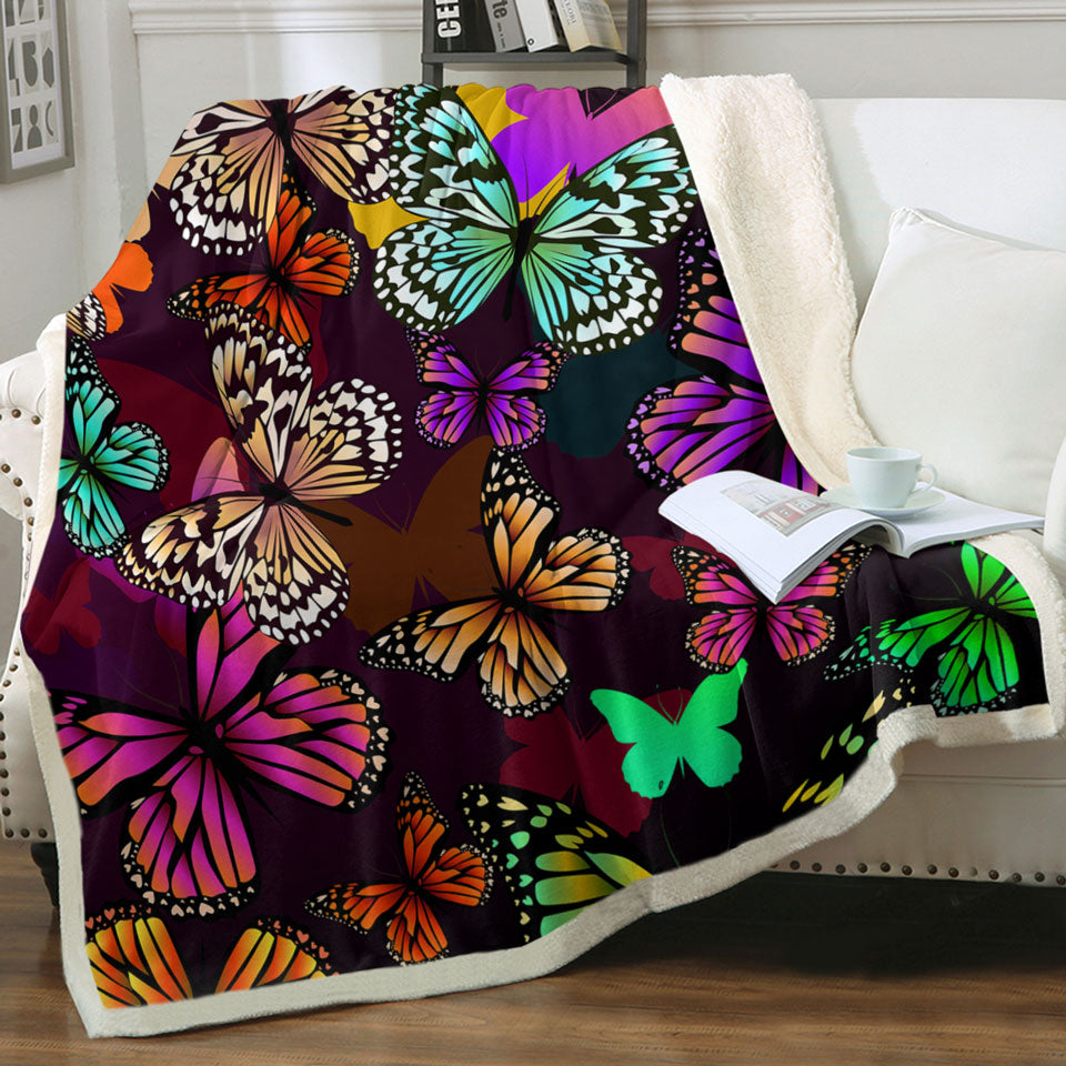 Vivid Colored Butterflies Sofa Blankets