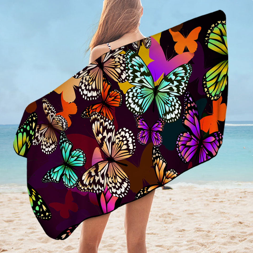 Vivid Colored Butterflies Swims Towel