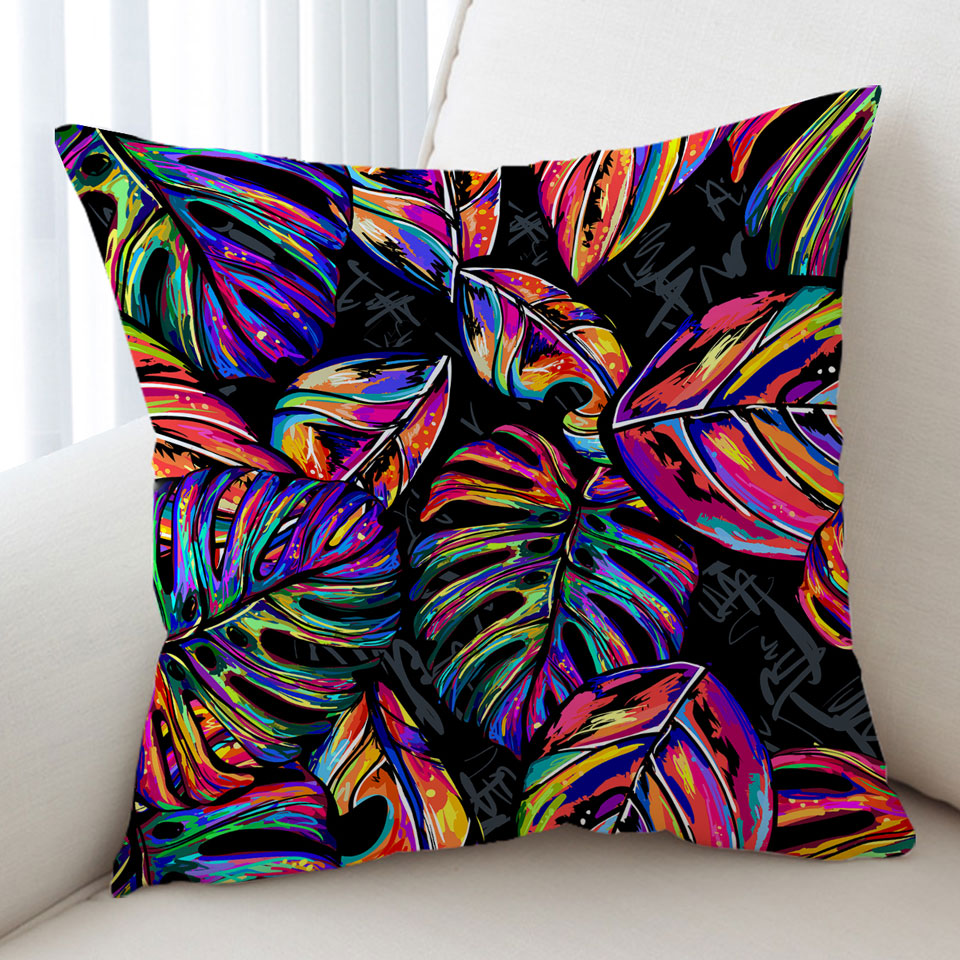 Vivid Colorful Tropical Leaves Cushion Cover