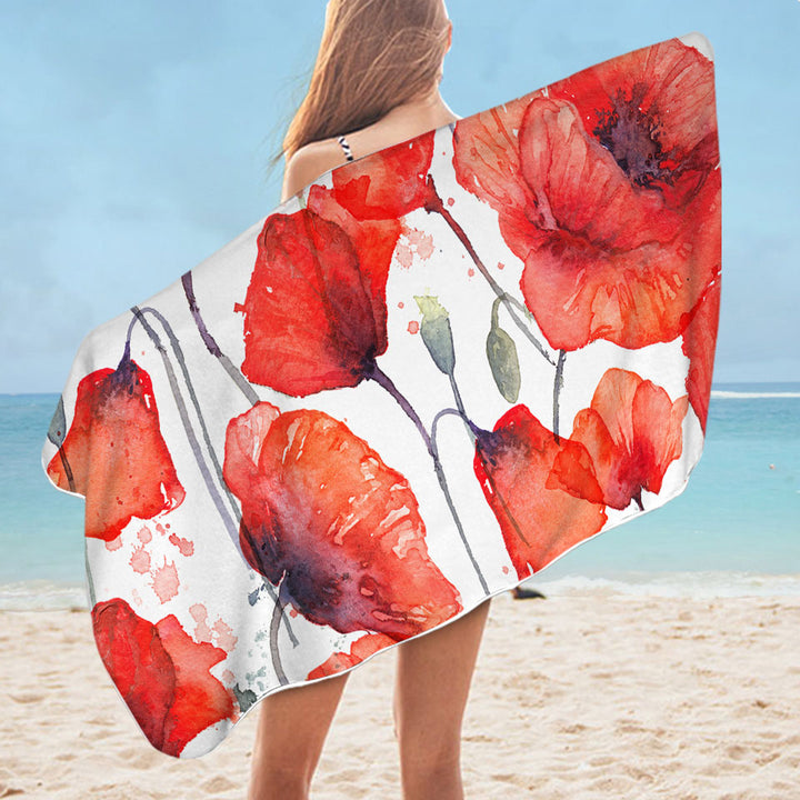 Vivid Red Beach Towel Poppy Flowers