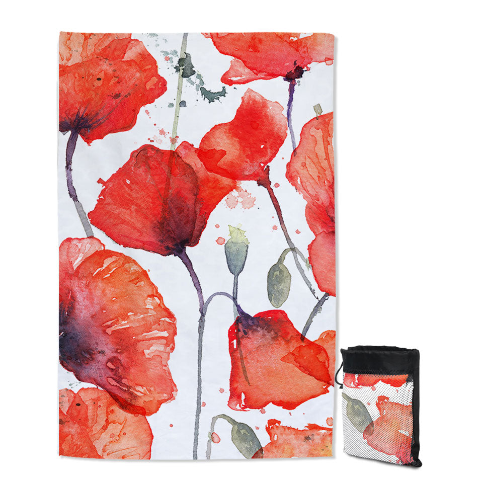 Vivid Red Lightweight Beach Towel Poppy Flowers